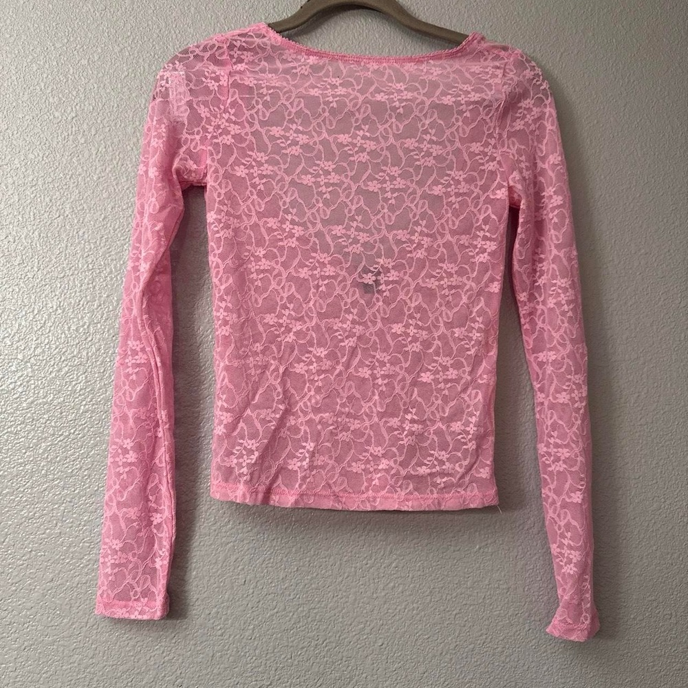 Wild Fable Women's Pink Lace Long Sleeve Top Floral Lace